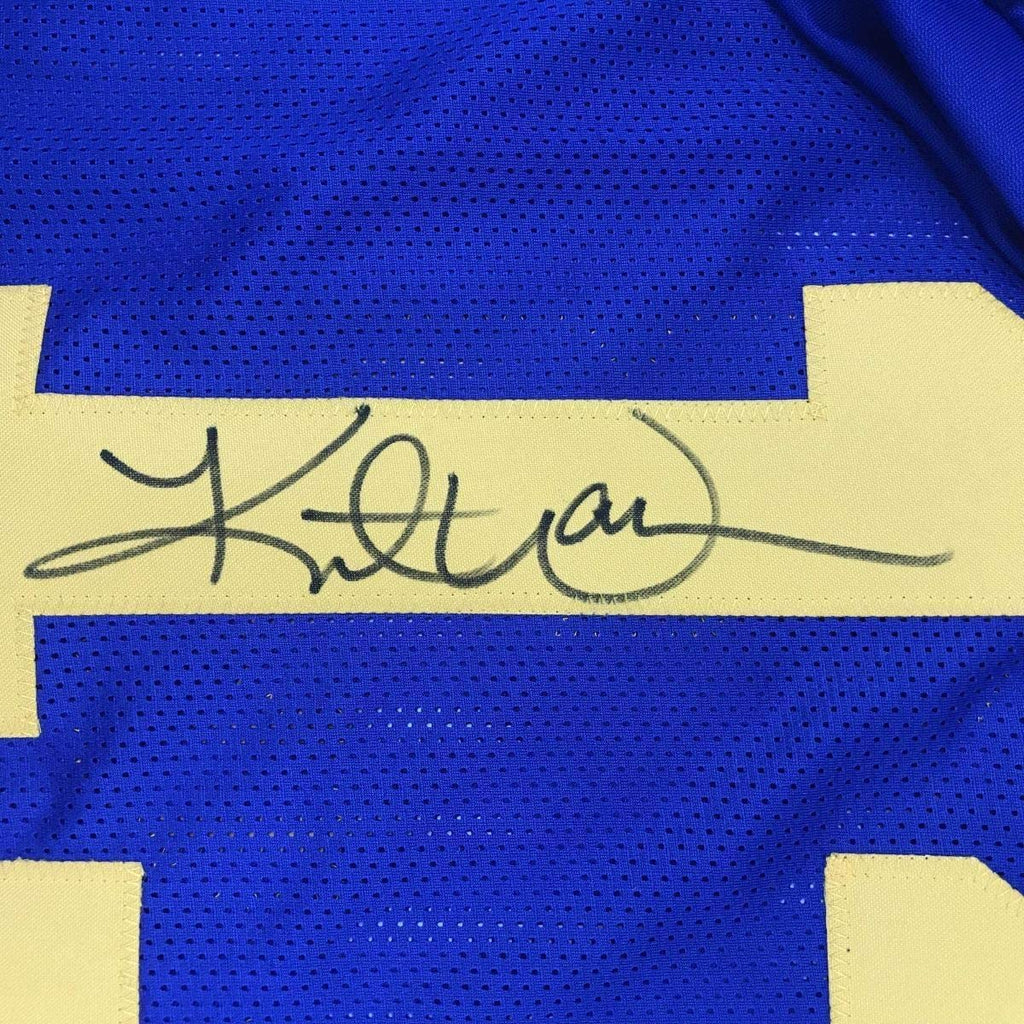 Framed Autographed/Signed Kurt Warner 35x39 St. Louis Blue Football Jersey JSA COA