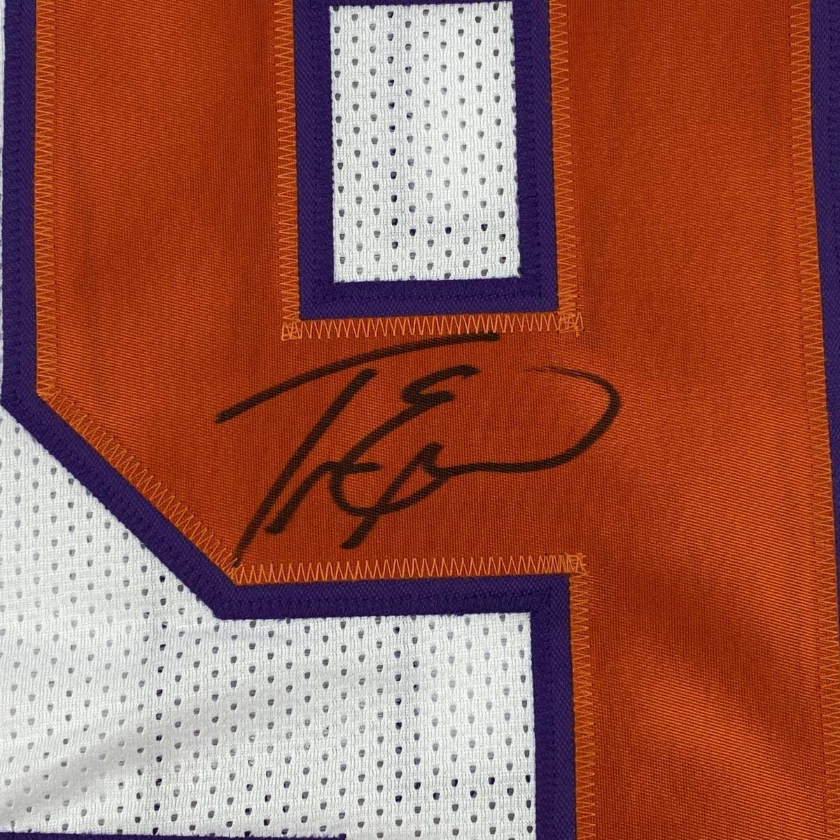 Autographed/Signed Travis Etienne Jr. Clemson White College Football Jersey Beckett BAS COA