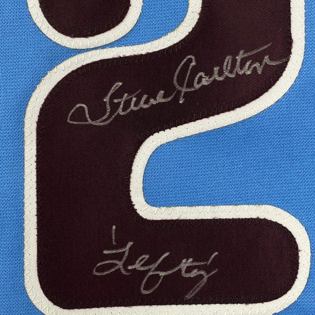 Autographed/Signed Steve Carlton Lefty Philadelphia Retro Blue Baseball Jersey JSA COA