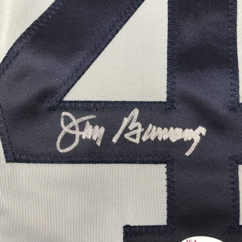 Framed Autographed/Signed Jim Bunning 35x39 Detroit Grey Baseball Jersey JSA COA