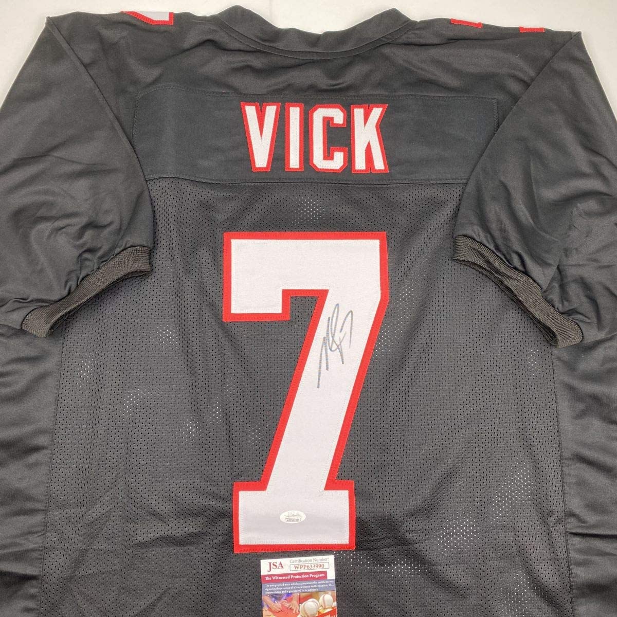 Autographed/Signed Michael Mike Vick Atlanta Retro Black Football Jersey JSA COA