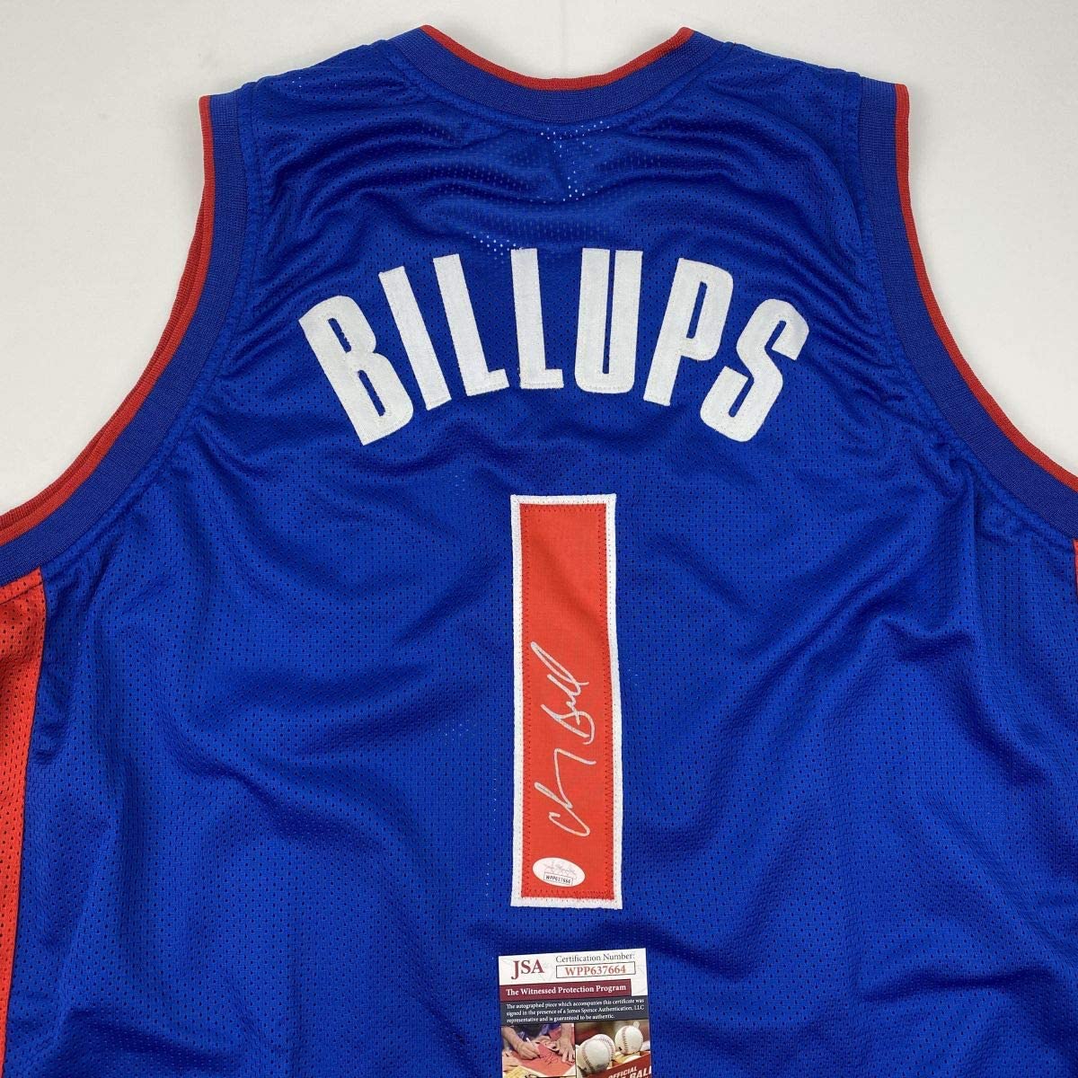 Autographed/Signed Chauncey Billups Detroit Blue Basketball Jersey JSA COA