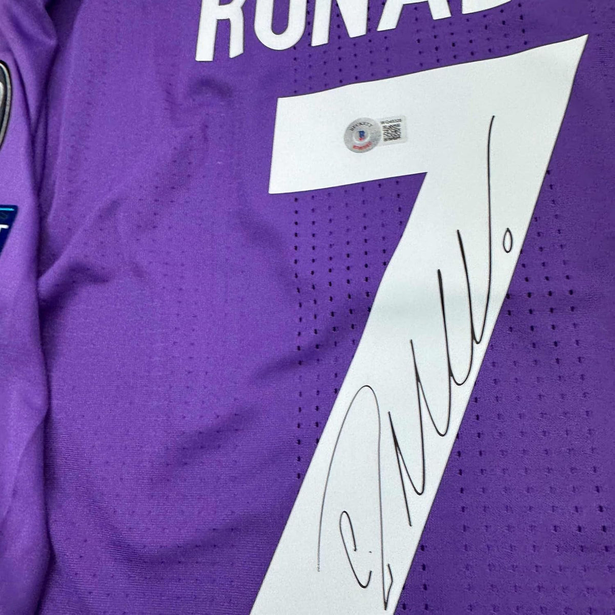 Framed Autographed/Signed Cristiano Ronaldo 35x39 Real Madrid Purple Soccer Jersey Beckett BAS COA