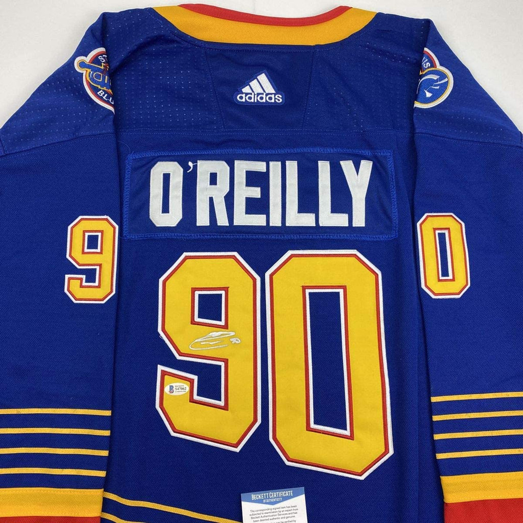 Autographed/Signed Ryan O'Reilly St. Louis Retro Blue Hockey Jersey Beckett BAS COA
