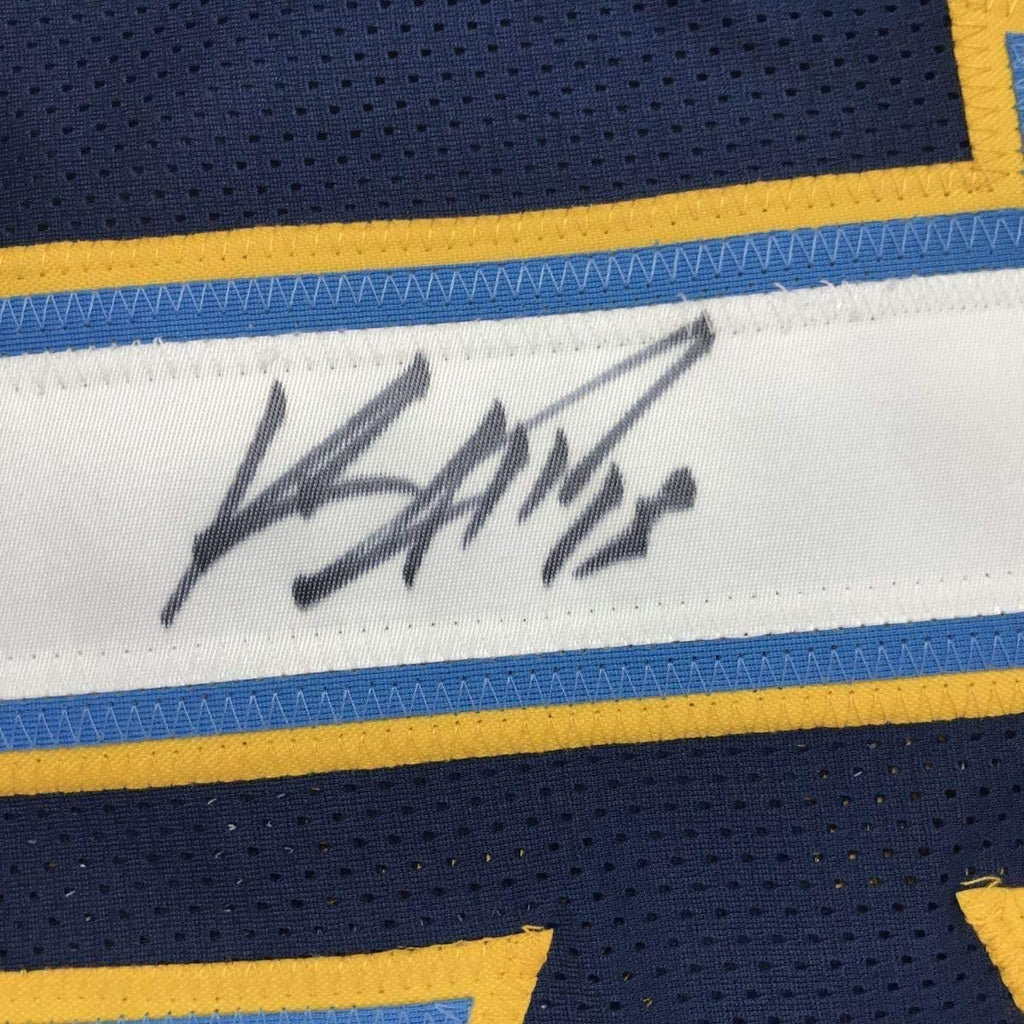 Framed Autographed/Signed Keenan Allen 35x39 Los Angeles LA Dark Blue Football Jersey JSA COA