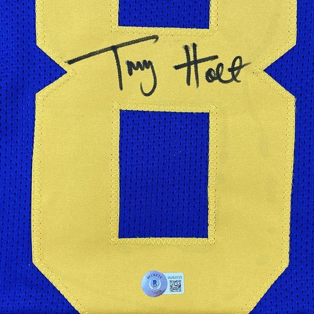 Autographed/Signed Torry Holt St. Louis Retro Blue Football Jersey Beckett BAS COA