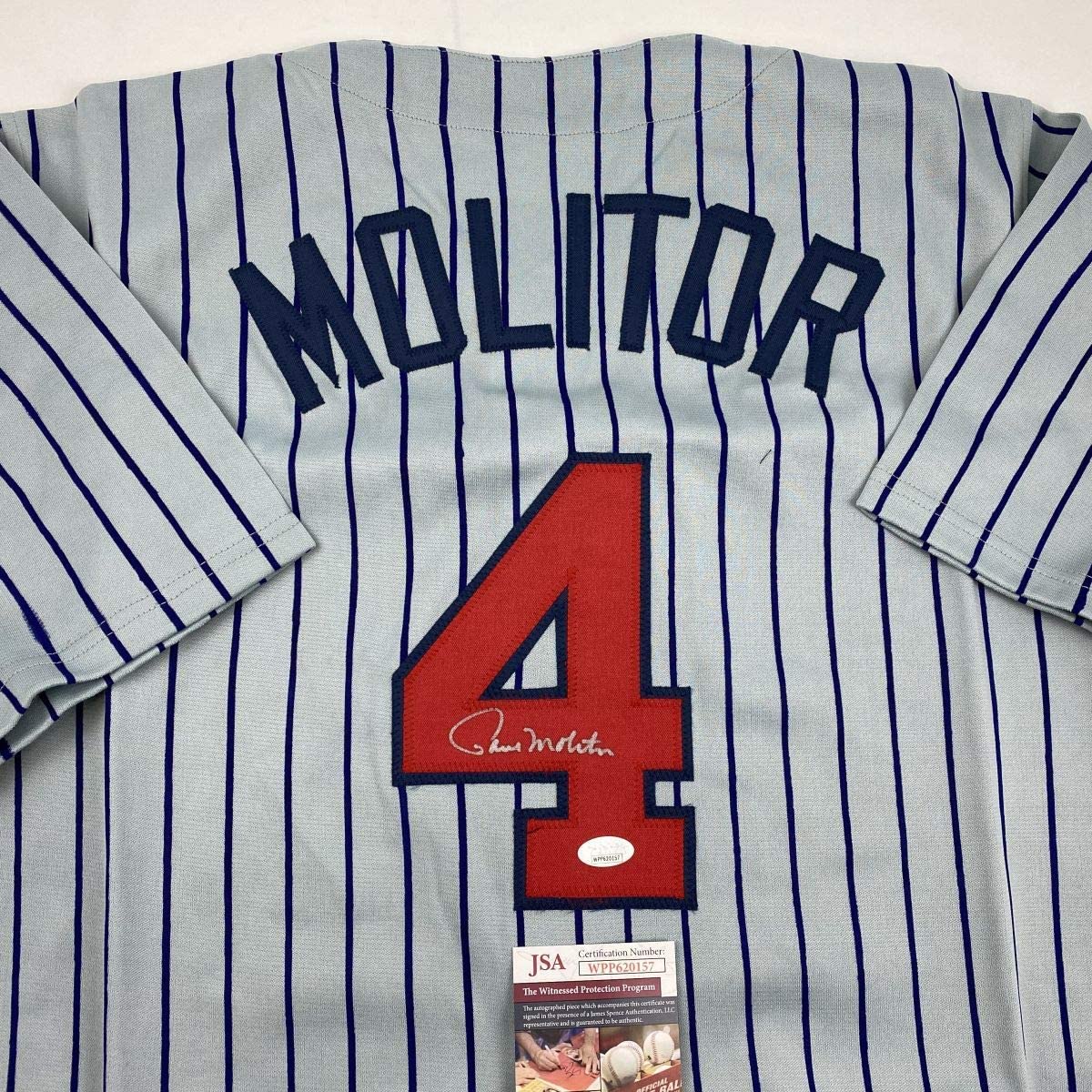 Autographed/Signed Paul Molitor Minnesota Pinstripe Baseball Jersey JSA COA