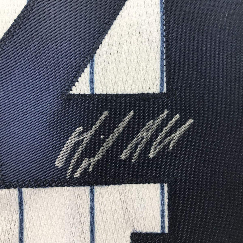 Autographed/Signed Miguel Andujar New York Pinstripe Majestic Baseball Jersey Beckett BAS COA