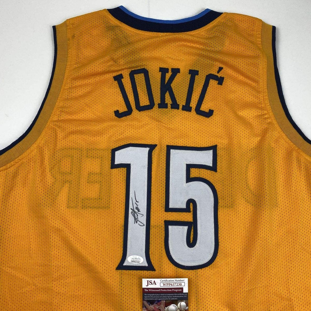 Autographed/Signed Nikola Jokic Denver Yellow Basketball Jersey JSA COA