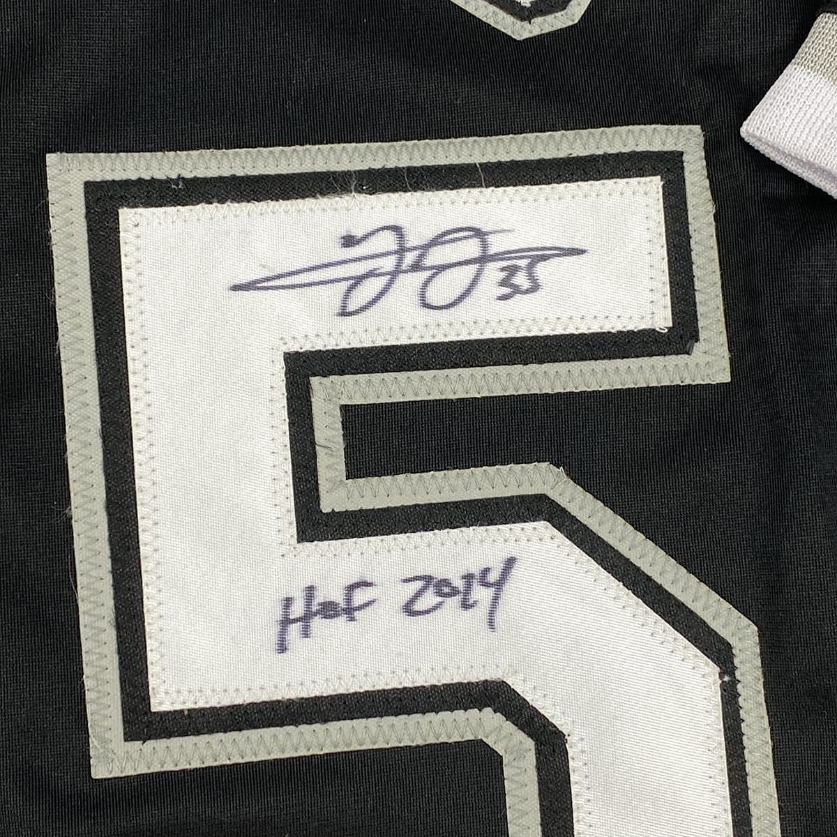 Framed Autographed/Signed Frank Thomas HOF 2014 35x39 Chicago Black Baseball Jersey JSA COA