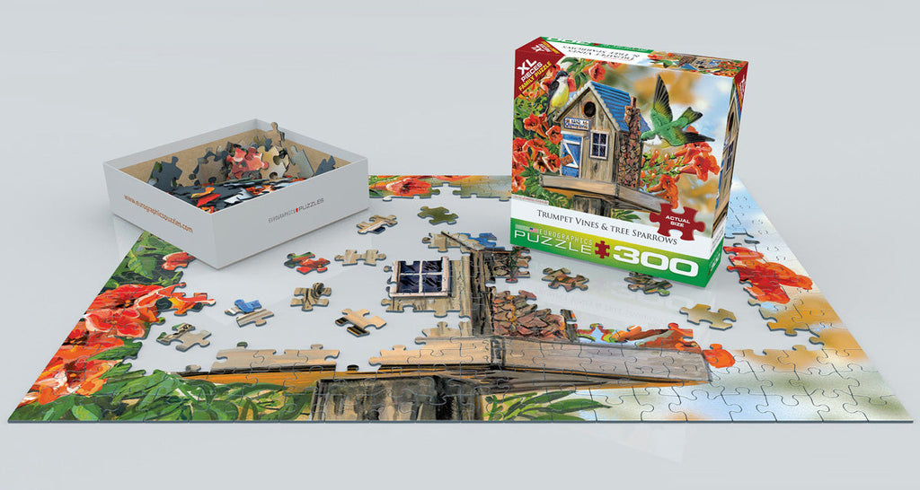 Puzzle: Family Oversize Puzzles - Trumpet Vines & Tree Sparrows by Janene Grende