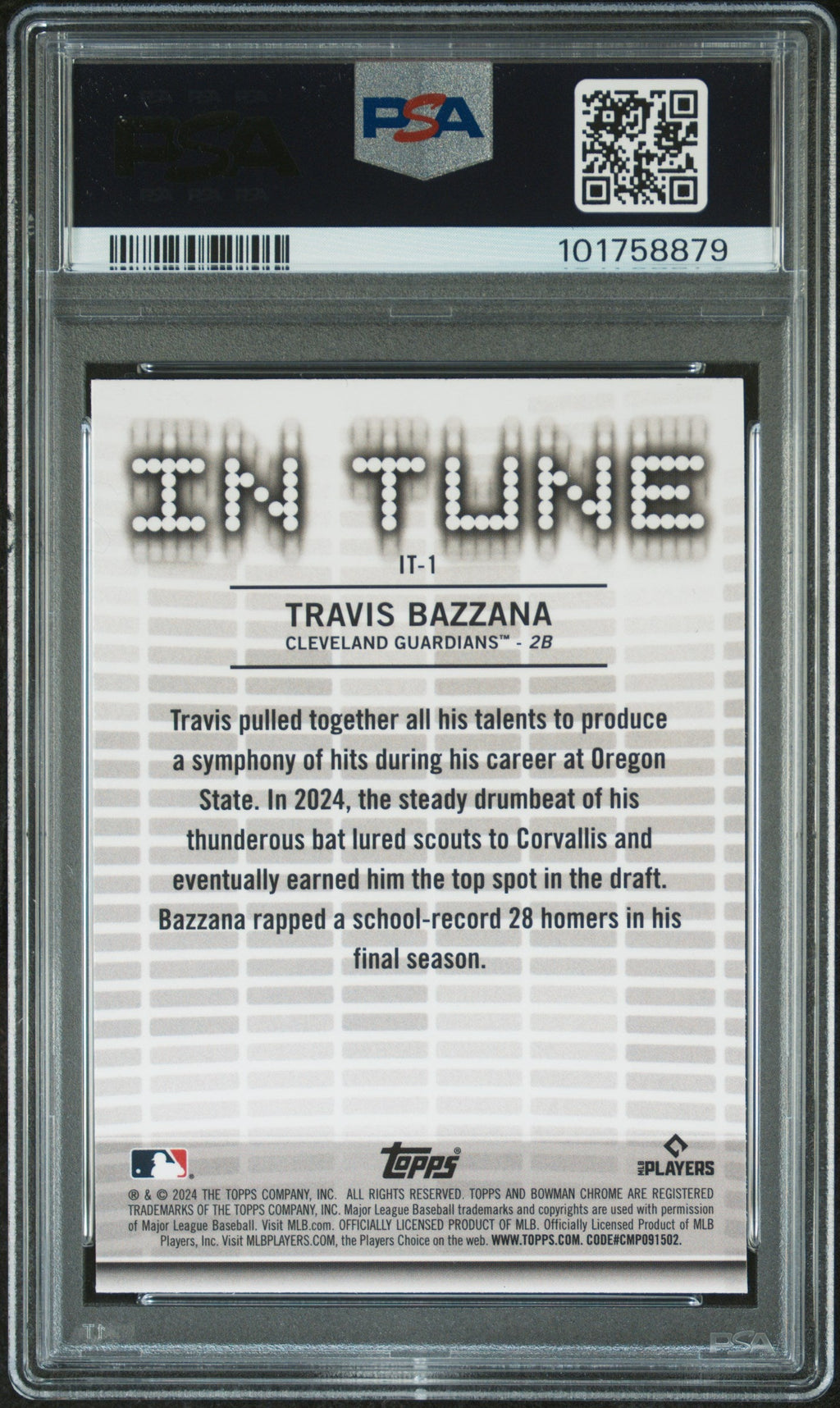 Graded 2024 Topps Bowman Draft Travis Bazzana #IT1 In Tune Rookie RC Baseball Card PSA 10 Gem Mint