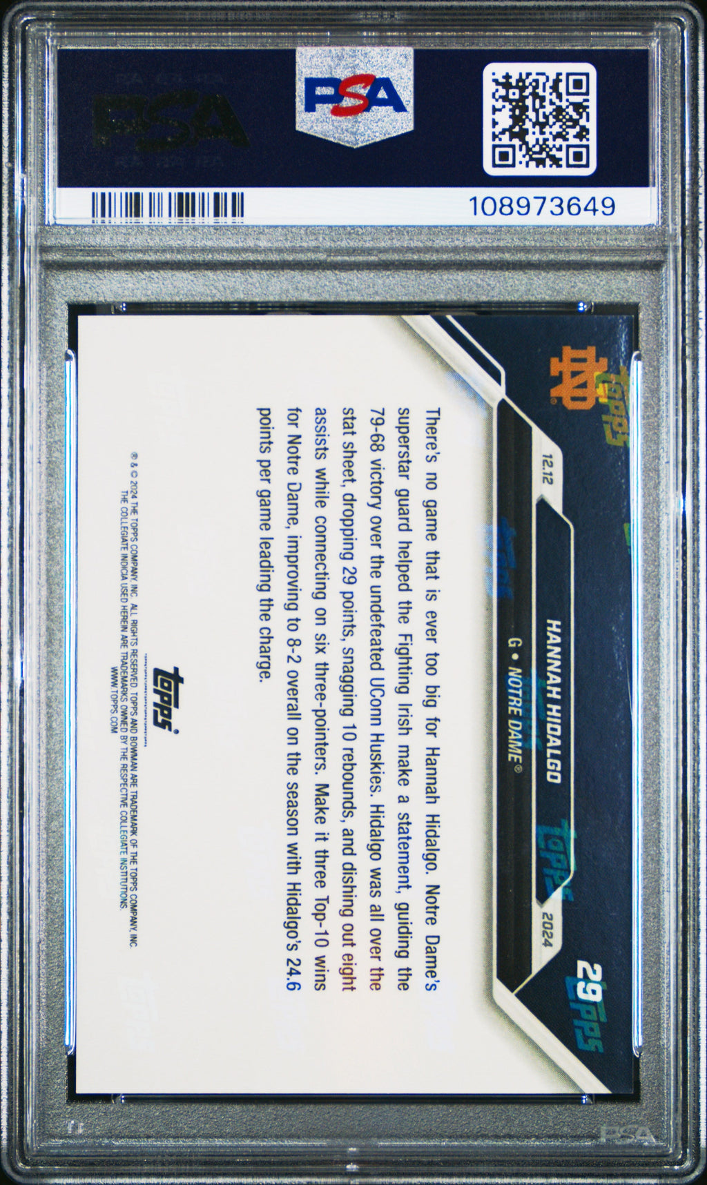 Graded 2024 Topps Bowman U Now Hannah Hidalgo #29 Orange /5 Rookie RC Basketball Card PSA 10 Gem Mint