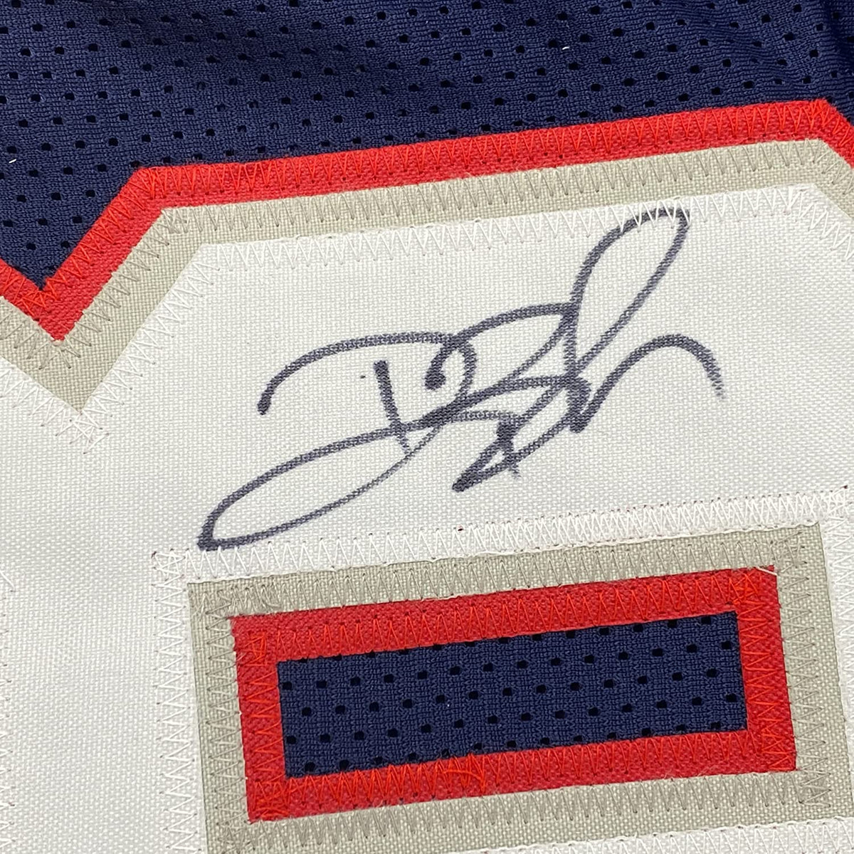Framed Autographed/Signed Deion Branch 35x39 New England Blue Football Jersey JSA COA