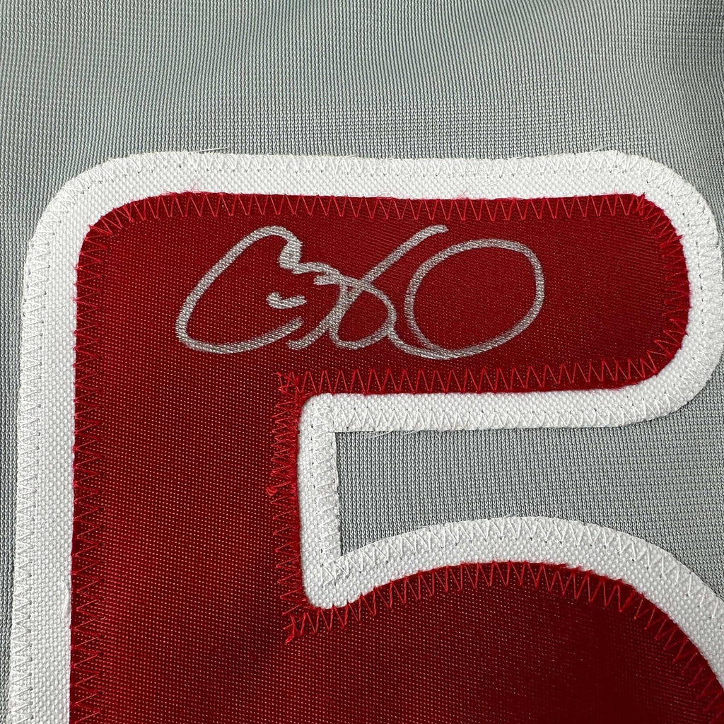 Framed Autographed/Signed Cole Hamels 35x39 Philadelphia Grey Baseball Jersey Beckett BAS COA