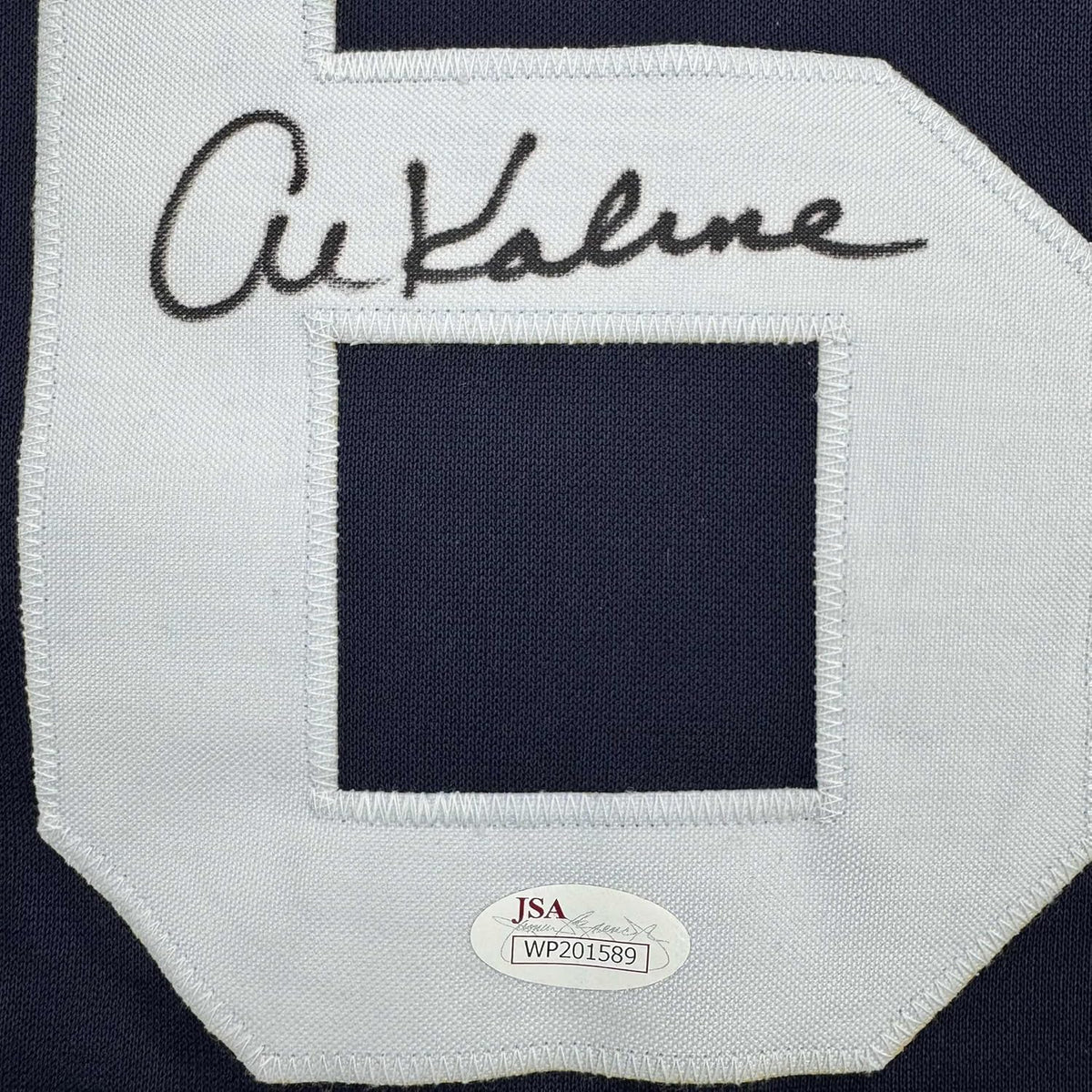 Framed Autographed/Signed Al Kaline 35x39 Detroit Blue Baseball Jersey JSA COA