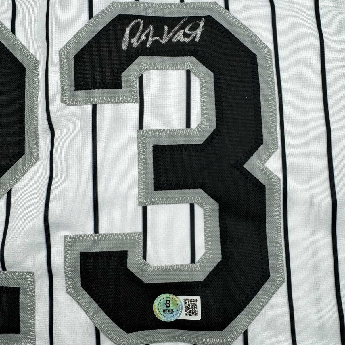 Framed Autographed/Signed Robin Ventura 35x39 Chicago Pinstripe Baseball Jersey Beckett BAS COA