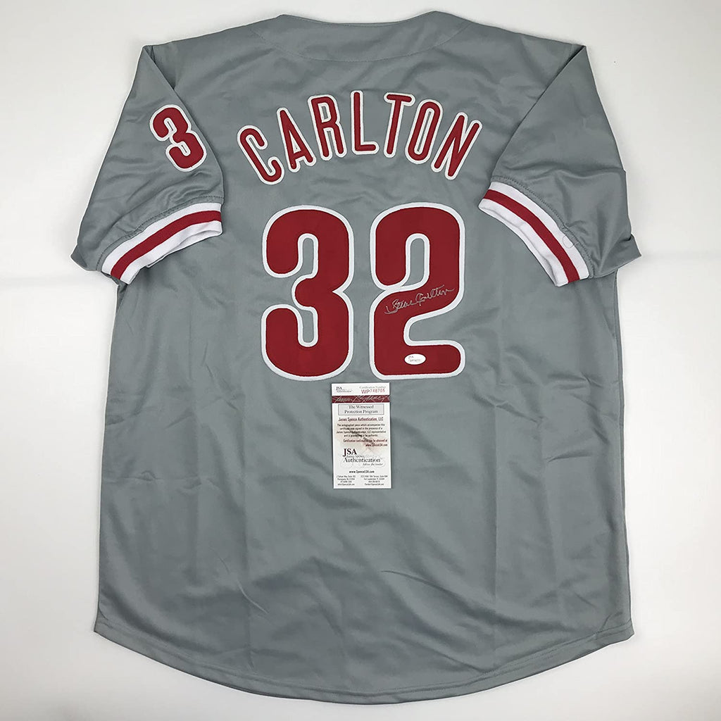 Autographed/Signed Steve Carlton Philadelphia Grey Baseball Jersey JSA COA