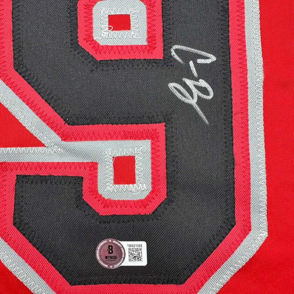 Framed Autographed/Signed Corbin Burnes 35x39 Arizona Red Baseball Jersey Beckett BAS COA