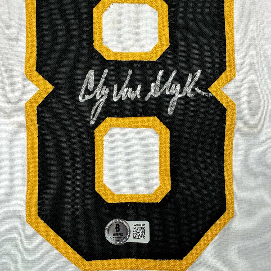 Framed Autographed/Signed Andy Van Slyke 35x39 Pittsburgh White Baseball Jersey Beckett BAS COA