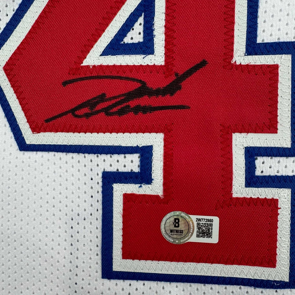 Framed Autographed/Signed Derrick Coleman 35x39 New Jersey NJ White Basketball Jersey Beckett BAS COA