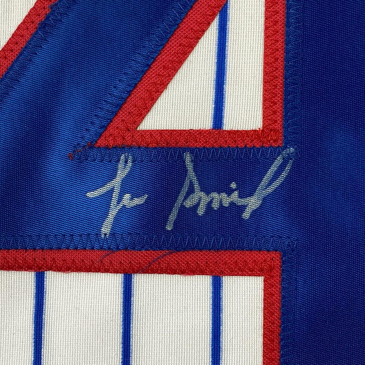 Framed Autographed/Signed Lee Smith 35x39 Chicago Pinstripe Baseball Jersey JSA COA