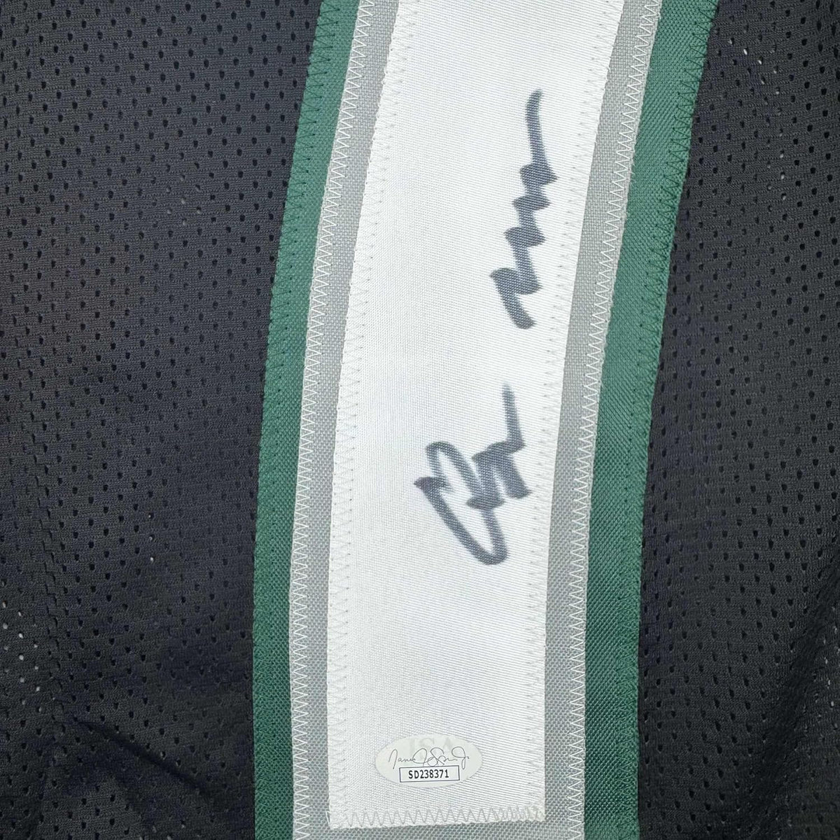 Framed Autographed/Signed Quinyon Mitchell 35x39 Philadelphia Black Football Jersey JSA COA
