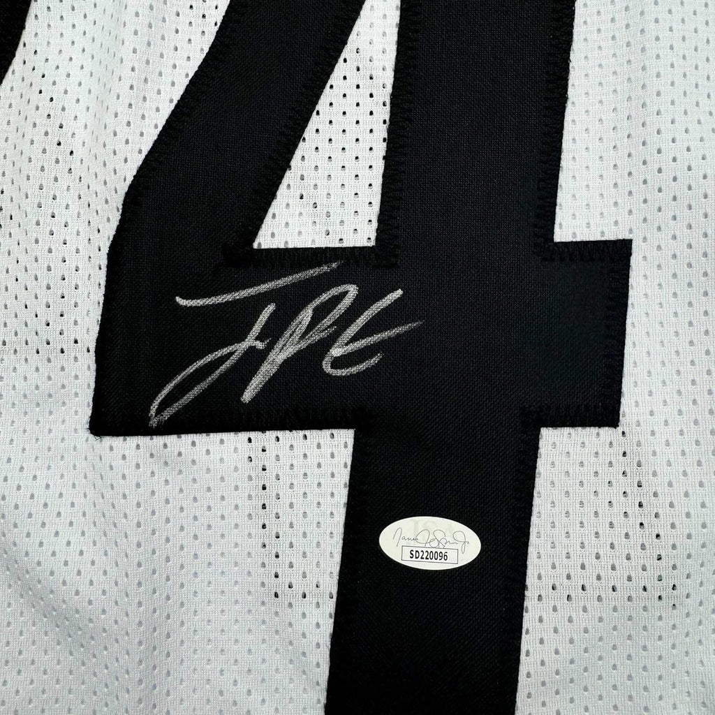 Framed Autographed/Signed Joey Porter Jr. 35x39 Pittsburgh White Football Jersey JSA COA