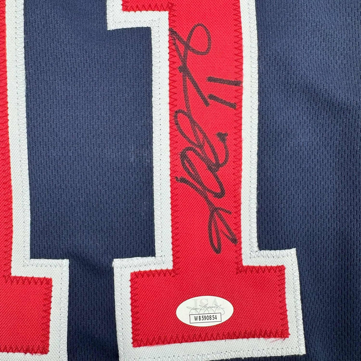 Framed Autographed/Signed Karl Malone 35x39 United States USA Blue 1992 Dream Team Basketball Jersey JSA COA