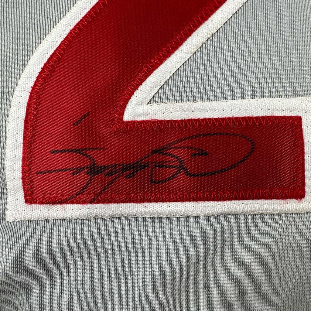 Framed Autographed/Signed Sammy Sosa 35x39 Chicago Grey Baseball Jersey Beckett BAS COA