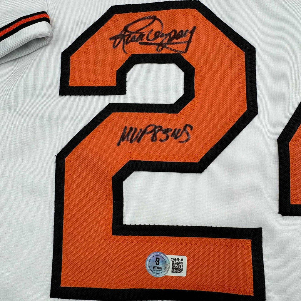 Framed Autographed/Signed Rick Dempsey "MVP 83 WS" 35x39 Baltimore White Baseball Jersey Beckett BAS COA