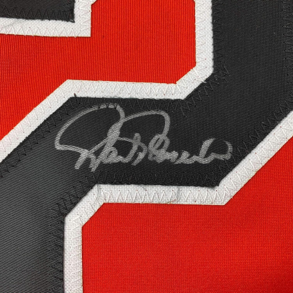 Framed Autographed/Signed Rafael Palmeiro 35x39 Baltimore Orange Baseball Jersey JSA COA