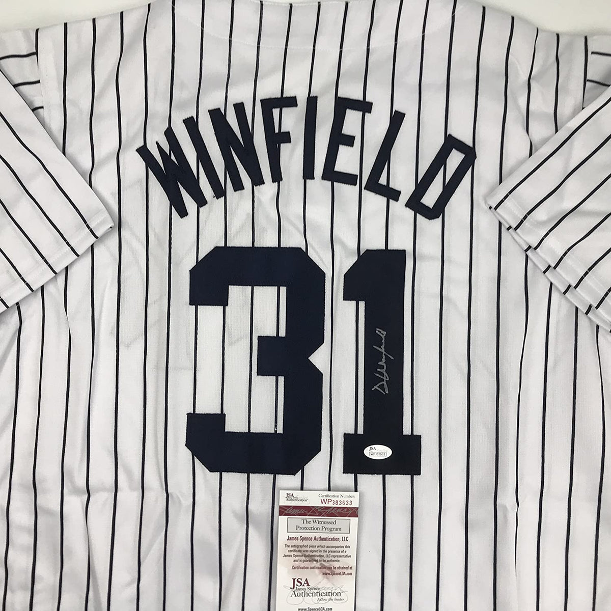 Autographed/Signed Dave Winfield New York Pinstripe Baseball Jersey JSA COA