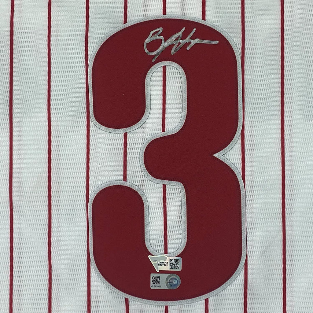 Framed Autographed/Signed Bryce Harper 35x39 Philadelphia Phillies Pinstripe Replica Baseball Jersey Fanatics & MLB COA