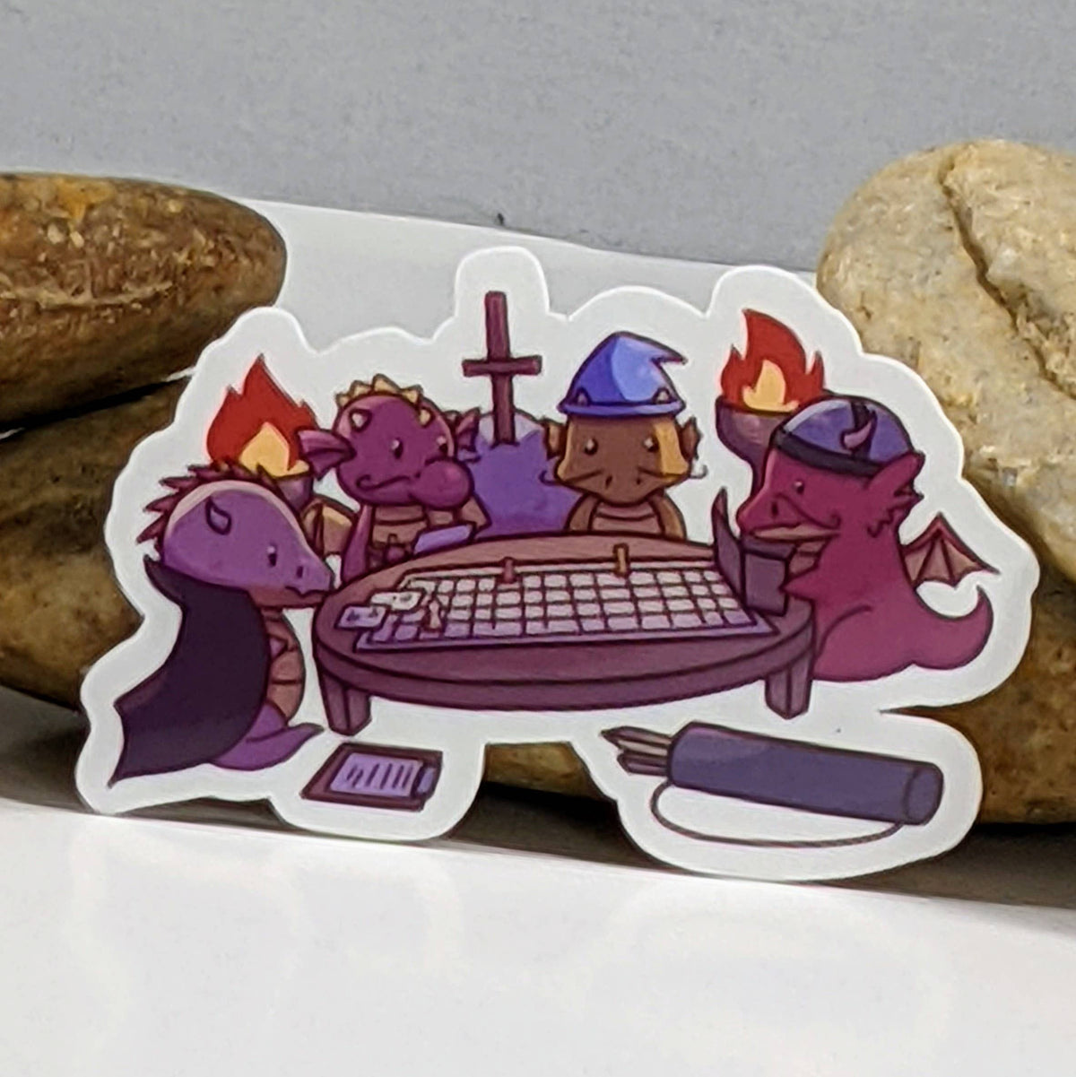 Dragons Playing Tabletop RPG - Dark - Sticker 2.5"