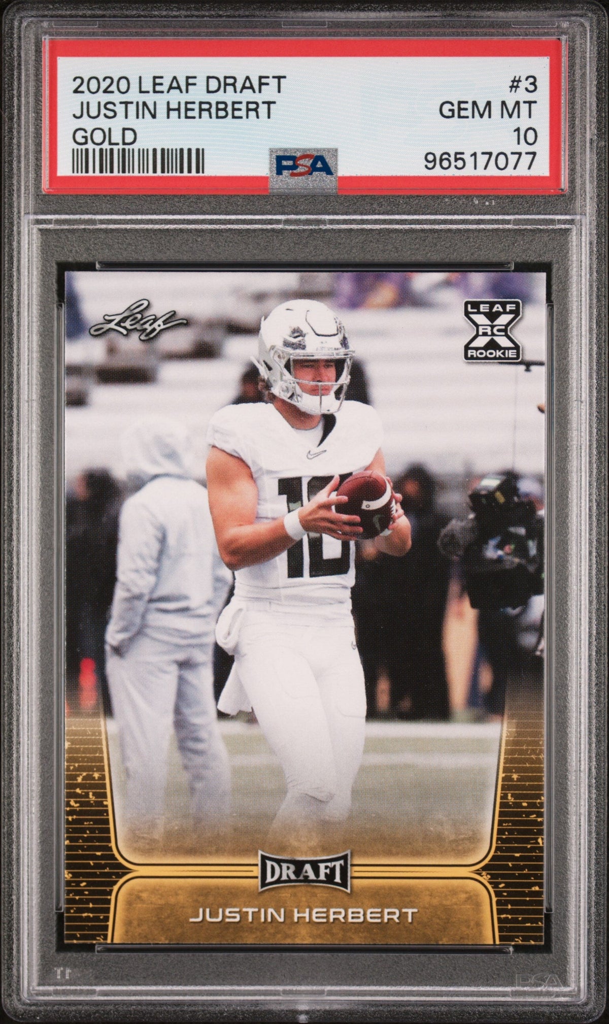 Graded 2020 Leaf Draft Justin Herbert #3 Gold Rookie RC Football Card PSA 10 Gem Mint
