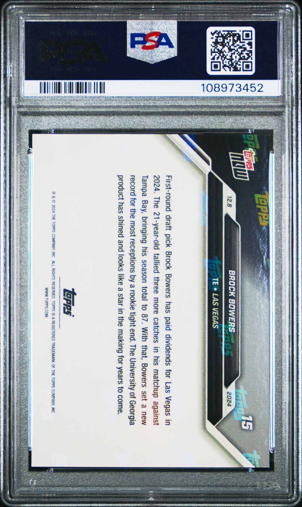 Graded 2024 Topps Now Brock Bowers #15 Rookie RC Football Card PSA 9 Mint