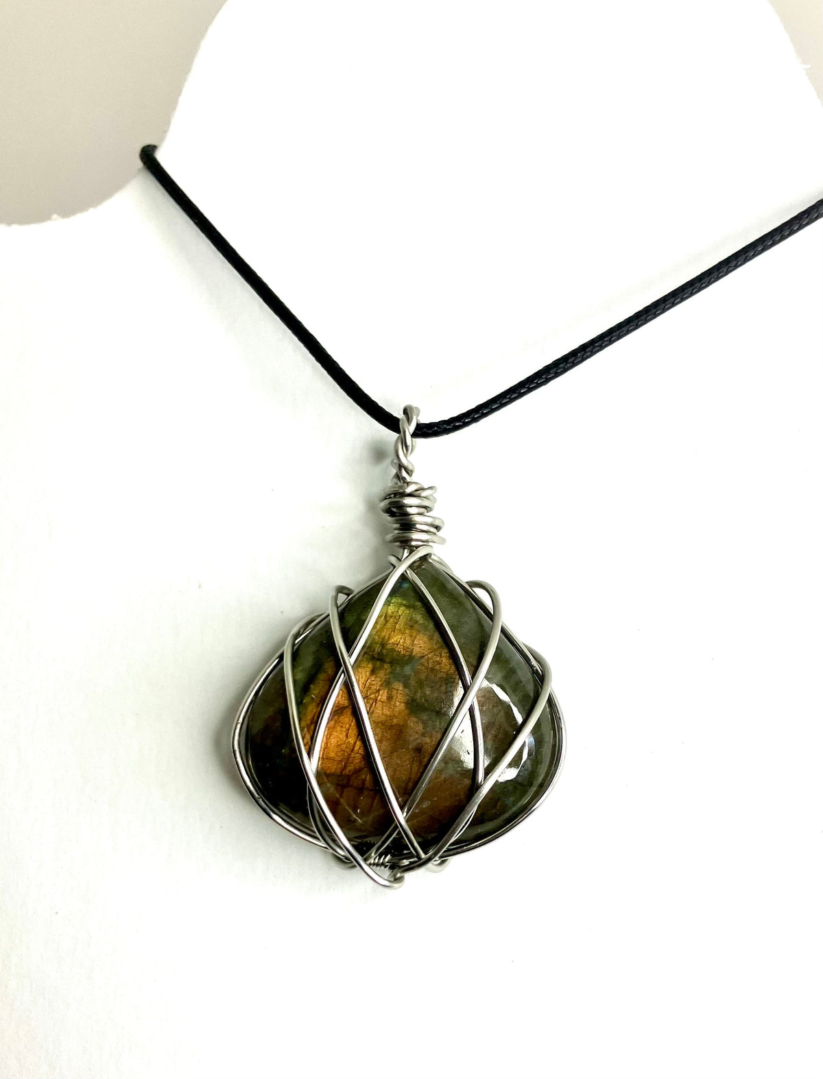 Wire Wrapped Stone and Crystal Necklaces, Stainless Steel
