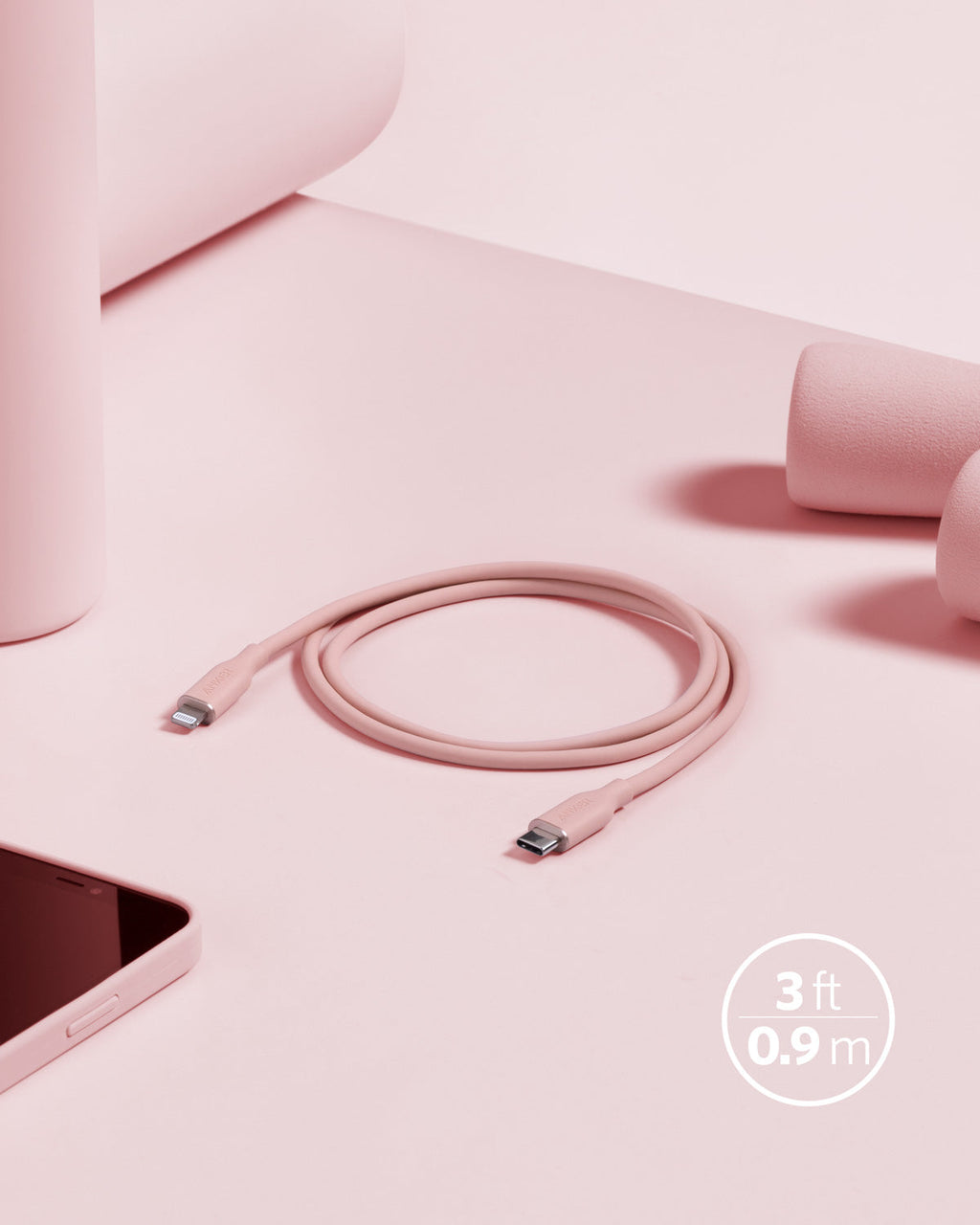 Anker <b>641</b> USB-C to Lightning Cable (Flow, 3 ft Silicone)