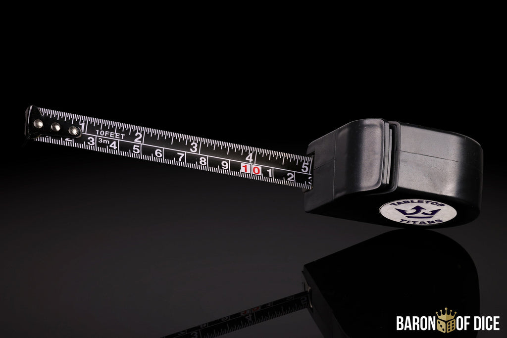 Tabletop Titans | White | Wargaming Tape Measure | Baron's Coin™ Compatible