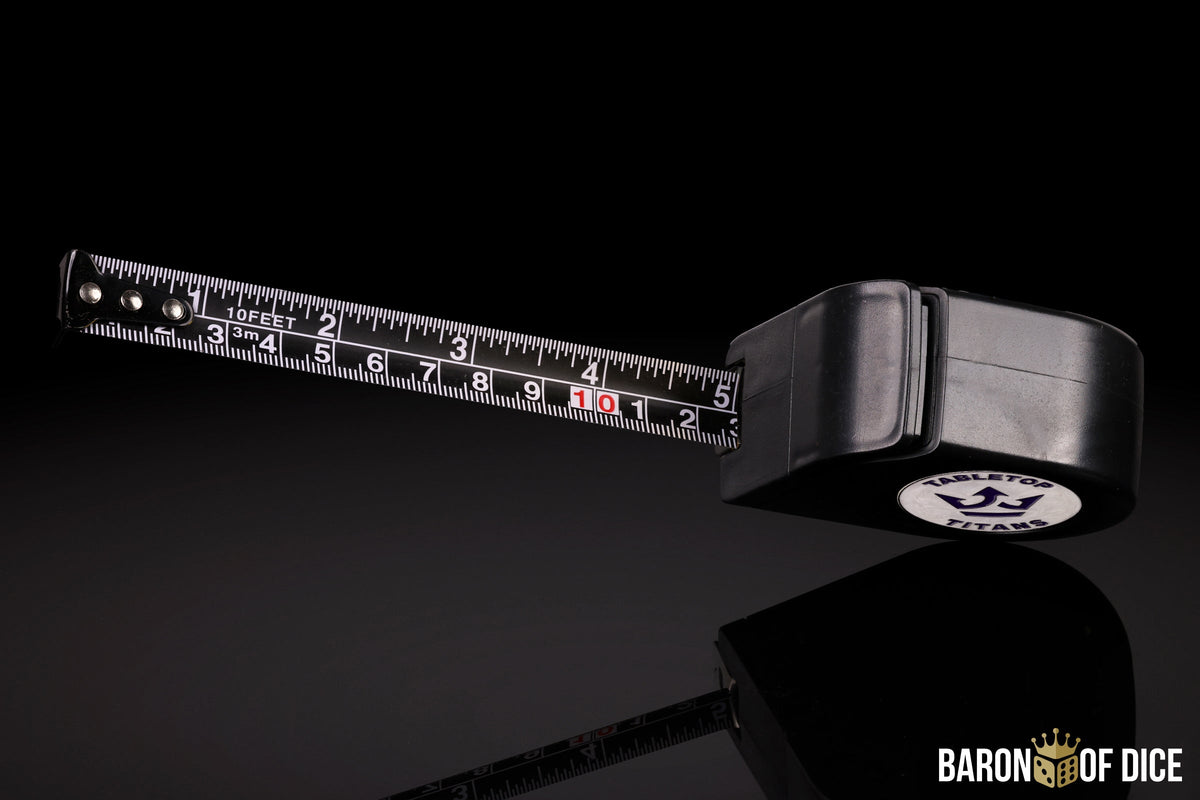 Tabletop Titans | White | Wargaming Tape Measure | Baron's Coin™ Compatible