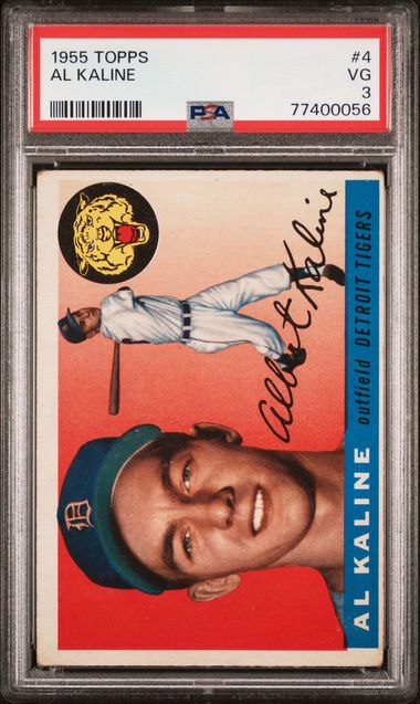 Graded 1955 Topps Al Kaline #4 2nd Year Baseball Card PSA 3 Very Good