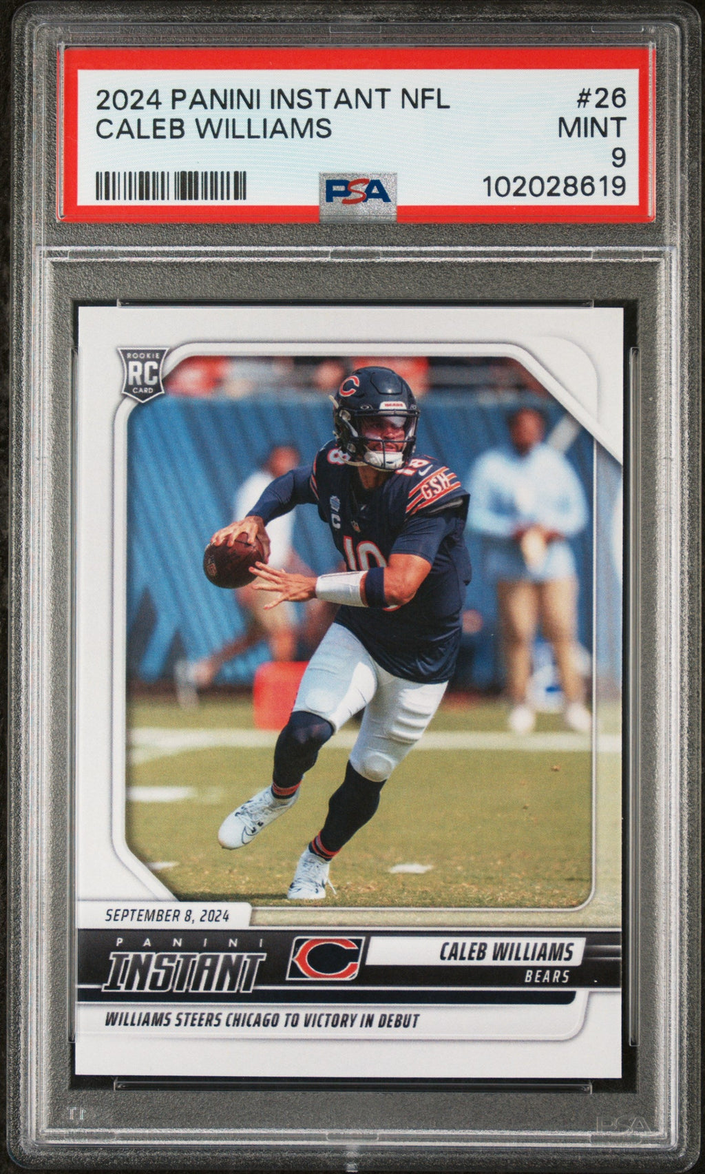 Graded 2024 Panini Instant NFL Caleb Williams #26 Rookie RC Football Card PSA 9 Mint