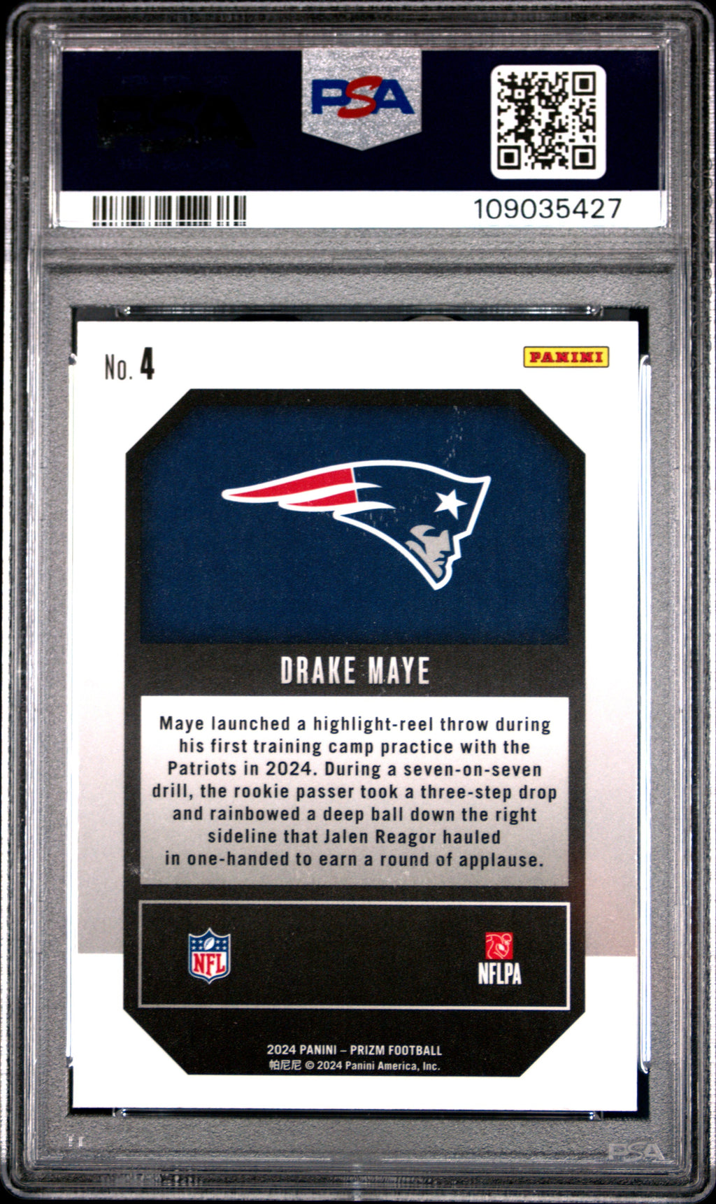 Graded 2024 Panini Prizm Drake Maye #4 Emergent Rookie RC Football Card PSA 10 Gem Mint