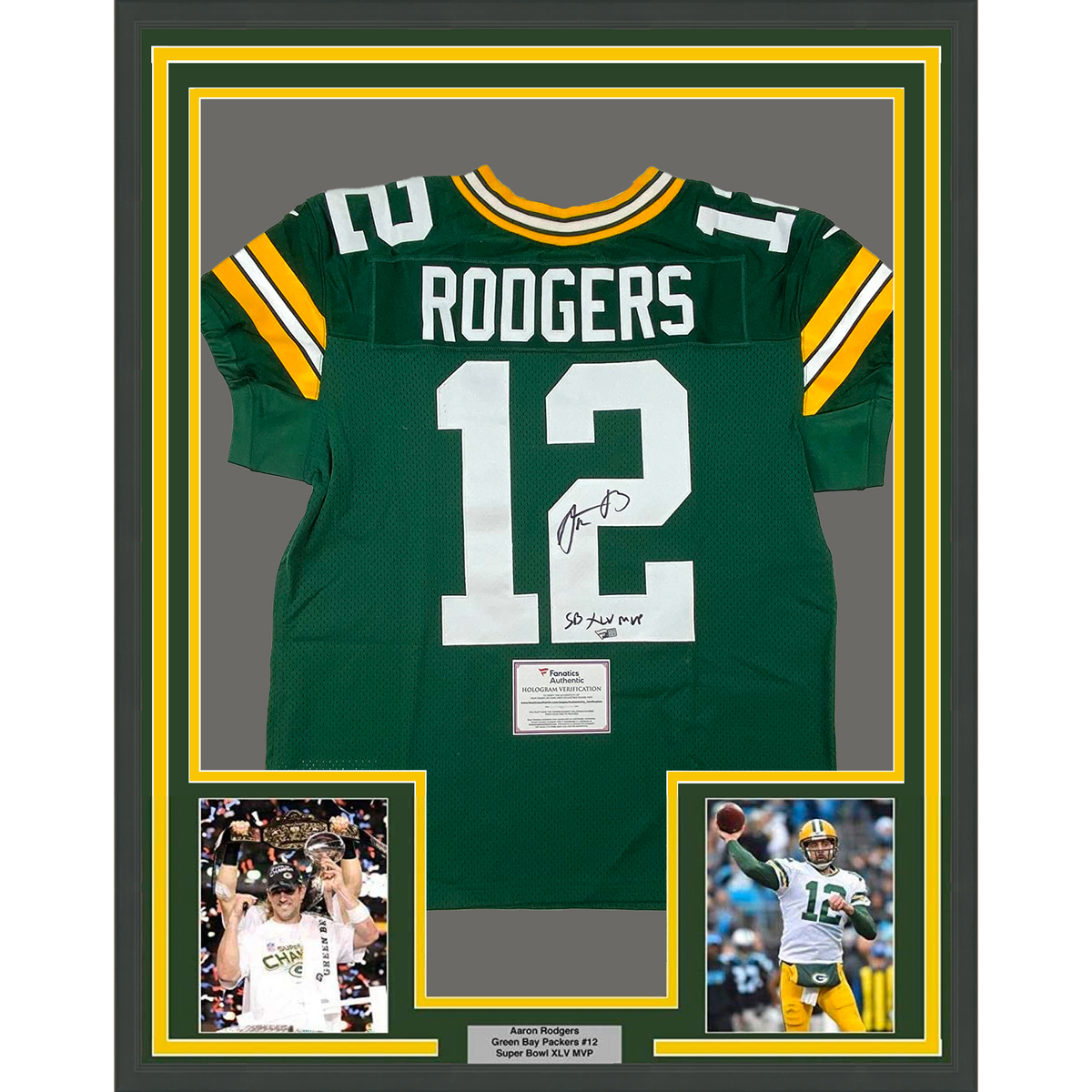 Framed Autographed/Signed Aaron Rodgers 35x39 SB XLV MVP Green Bay Packers Green Authentic Elite Football Jersey Fanatics COA