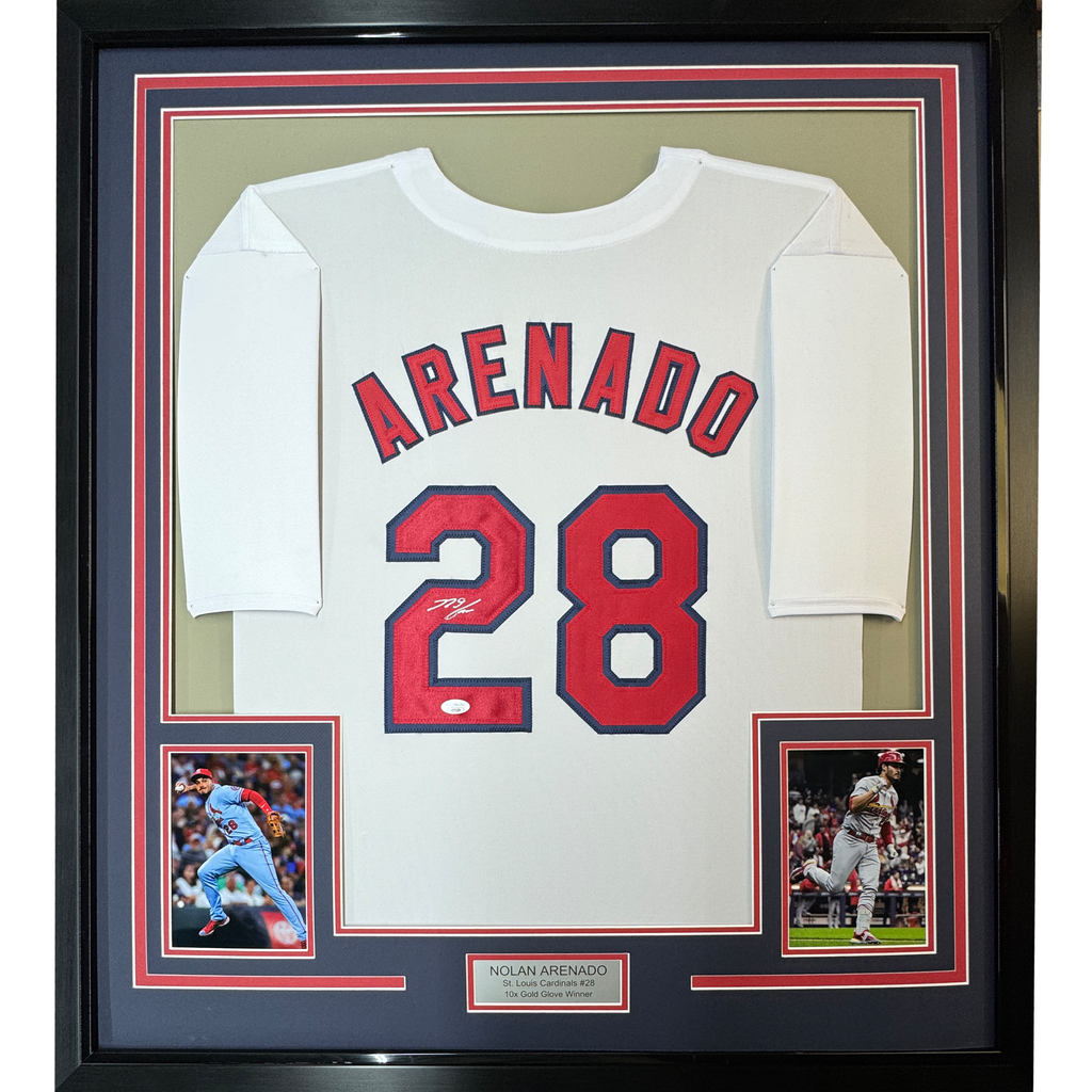 Framed Autographed/Signed Nolan Arenado 35x39 St. Louis White Baseball Jersey JSA COA