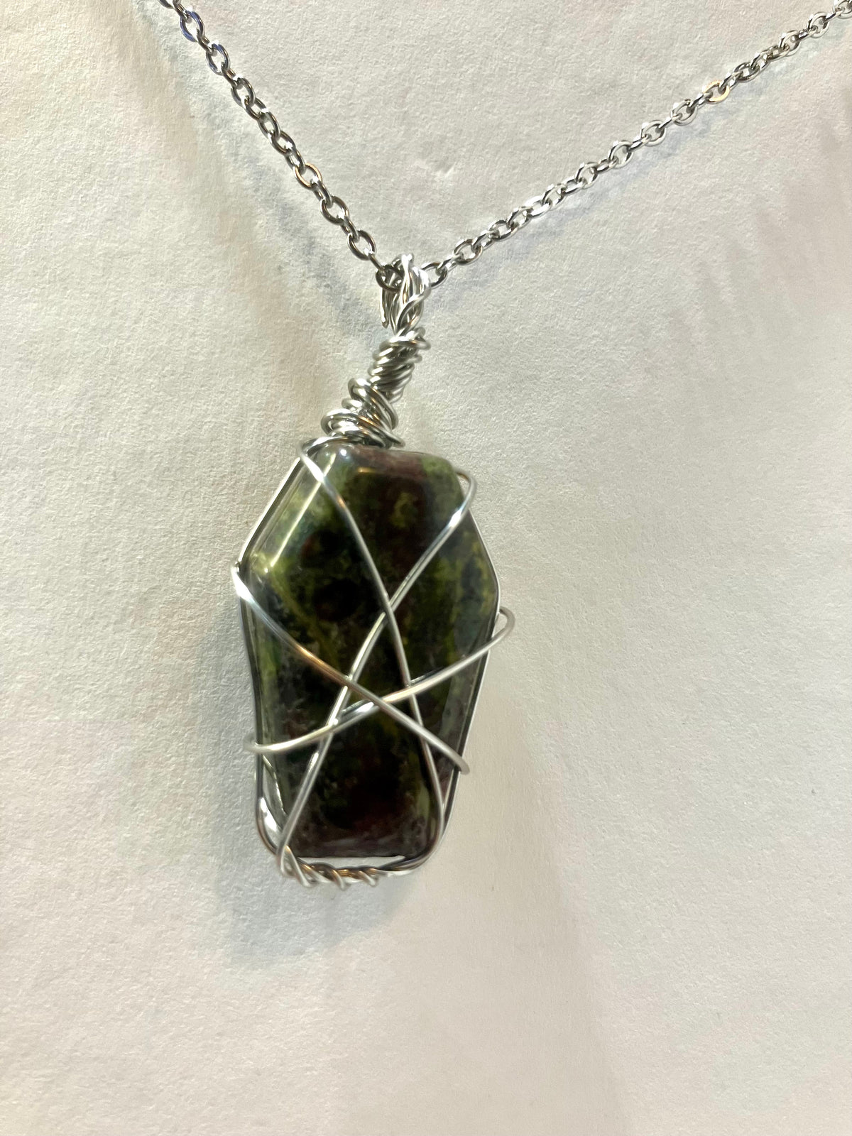 Wire Wrapped Stone and Crystal Necklaces, Stainless Steel