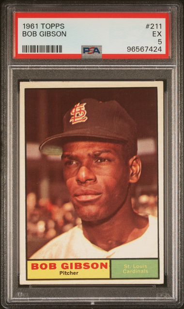 Graded 1961 Topps Bob Gibson #211 Baseball Card PSA 5 Excellent