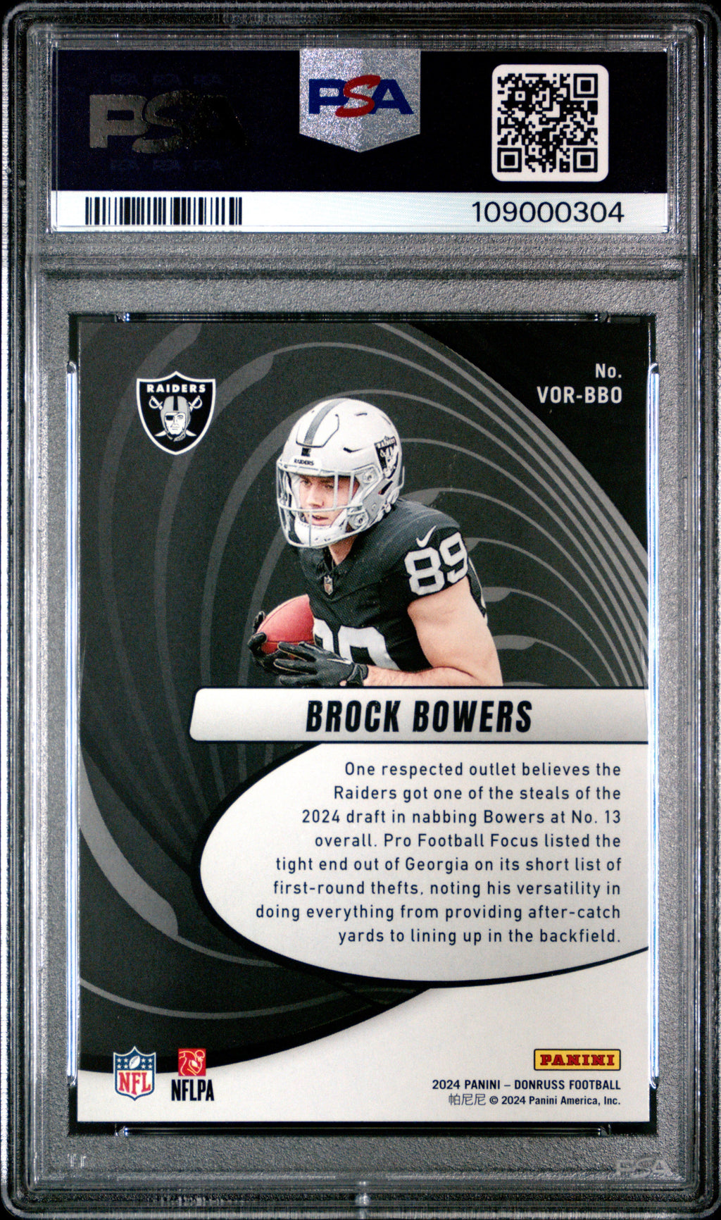 Graded 2024 Panini Donruss Brock Bowers #VORBBO Vortex Rookie RC Football Card PSA 10 Gem Mint