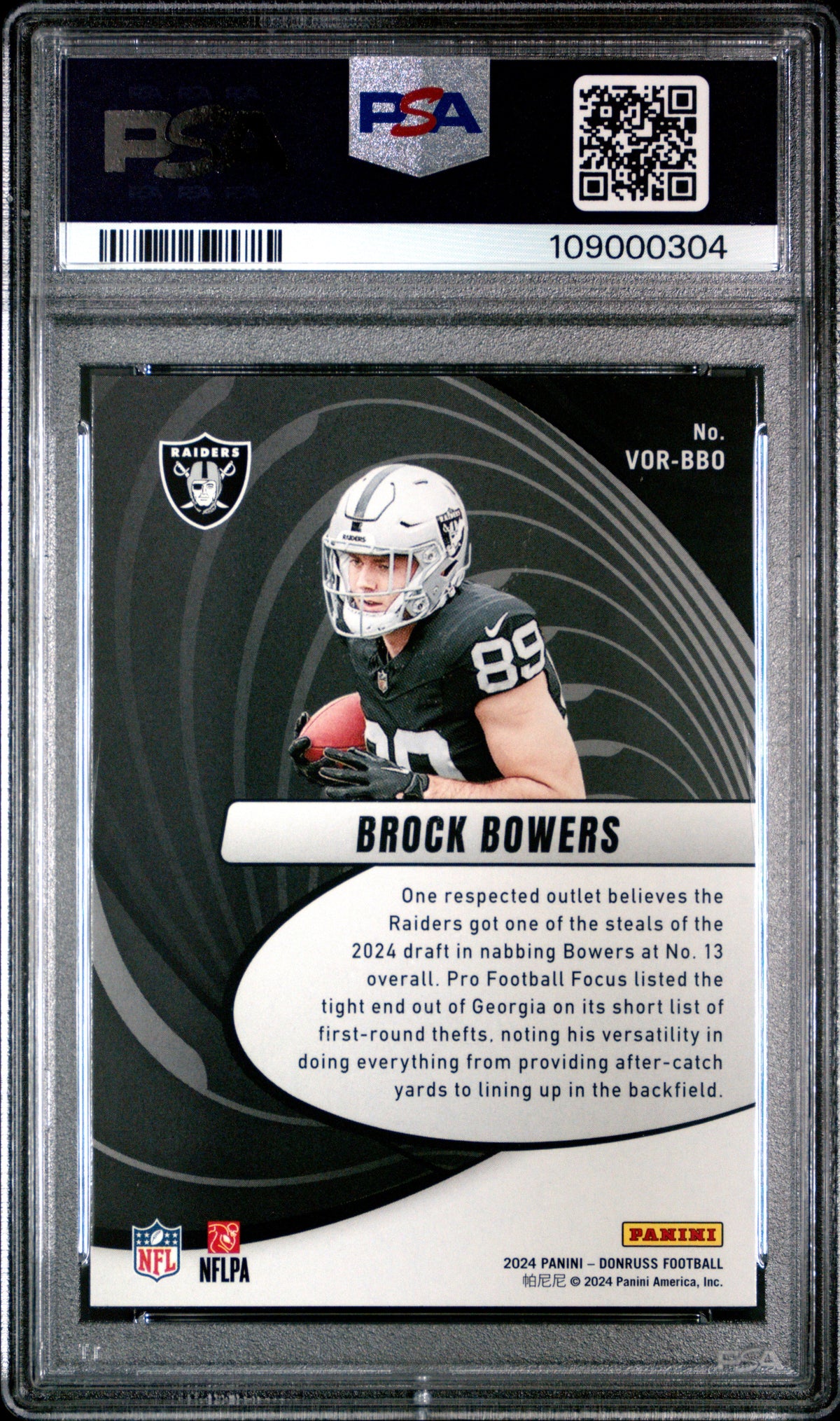 Graded 2024 Panini Donruss Brock Bowers #VORBBO Vortex Rookie RC Football Card PSA 10 Gem Mint